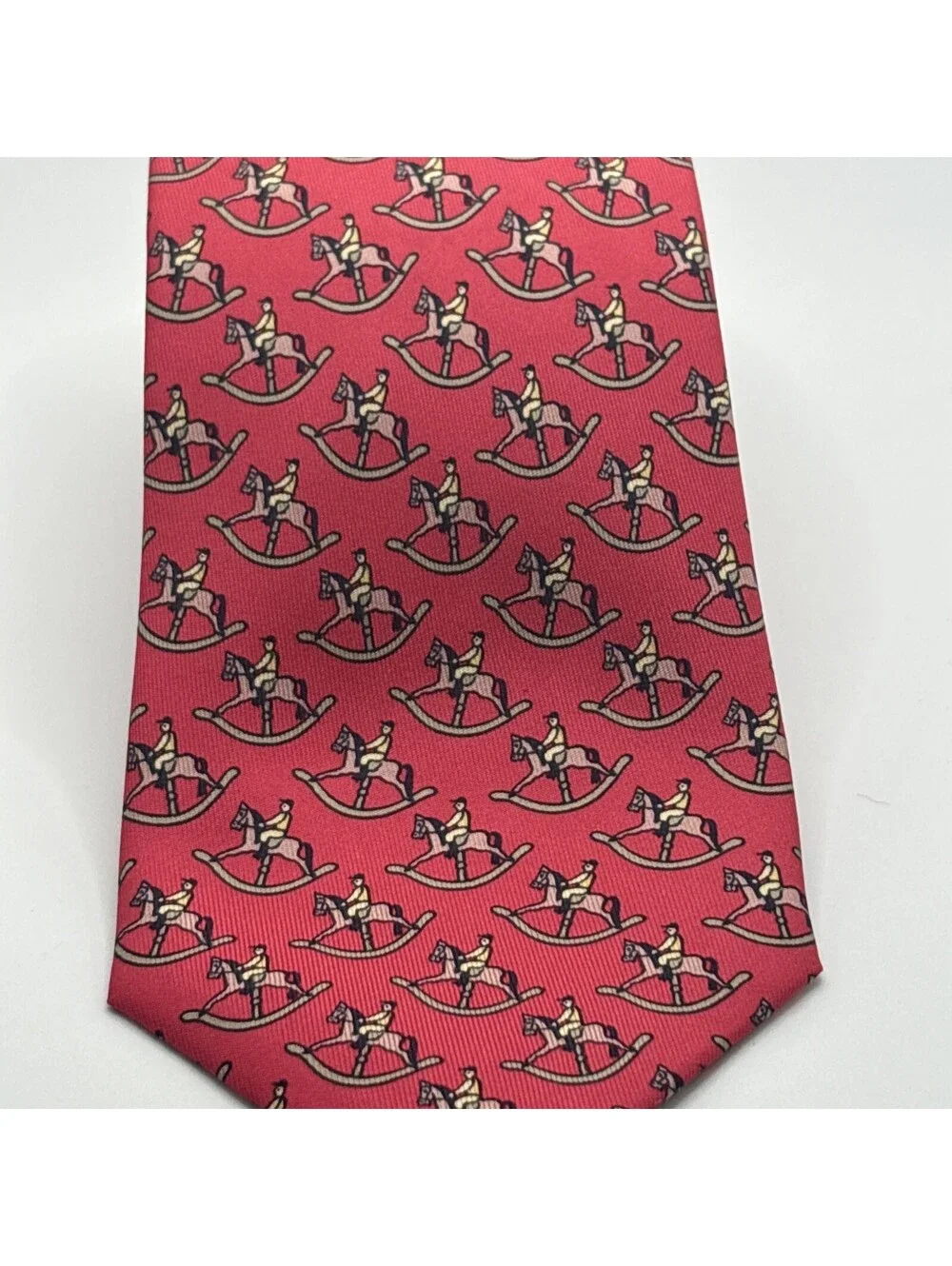 Hermes Red Tie Rocking Horse Scarf Print Made In France Authentic Vintage 7373